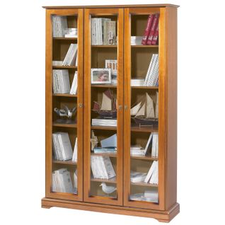Bibliothèque Vitrine 3 Portes Vitrées Merisier 12 Niches L 120.6 H 182.2 P 33 Cm