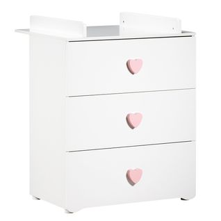 Commode A Langer New Basic 3 Tiroirs - Boutons Coeur Rose