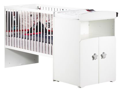 New Basic - Lit Bébé Combiné Évolutif 60x120 En 90x190 - Boutons Étoile Gris