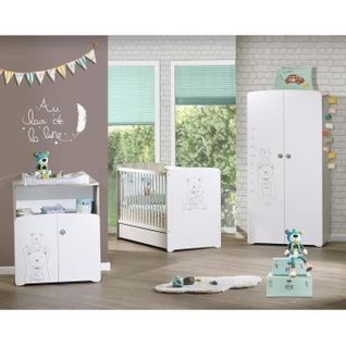 Chambre Bébé Trio Teddy: Lit 120x60, Commode à Langer Et Armoire - Babyprice - Blanc