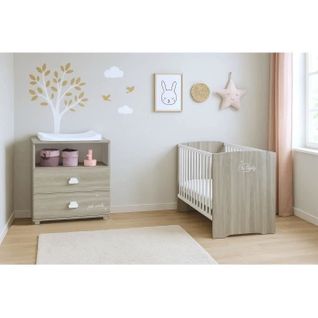 Chambre Bébé Complete - Lit 120x60 Et Commode à Langer - Smile - Chene Silex