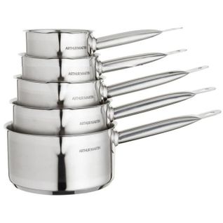 Set De De 5 Casseroles - Acier Inoxydable - Intérieur Satiné Avec Graduation - Bec Verseur