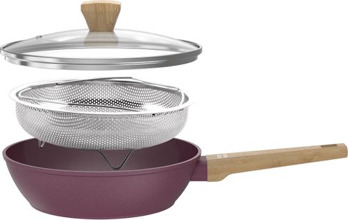 Sauteuse - Tous Feux Dont Induction - Am3056 - Revetement Céramique - Ø 24 Cm - Couvercle Et Panier