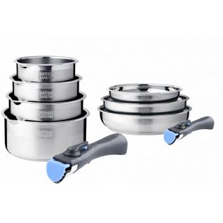 Batterie De Cuisine Inox 9 Pièces Avec 2 Manches Amovibles  Am2694