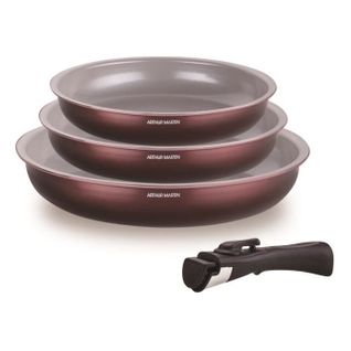 Set De 3 Poeles - Am8866 - Tous Feux Dont Induction - 20/24/28 Cm + 1 Poignée - Revetement Céramique