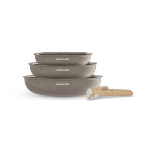 Set De 3 Poêles 20-24-28 Cm Poignée Amovible Taupe  Am4587