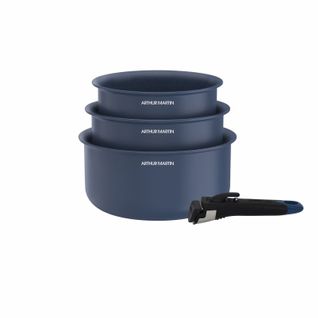 Set De 3 Casseroles 16-18-20 Cm Poignée Amovible Bleu  Am0320