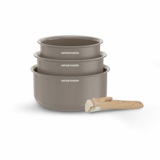 Set De 3 Casseroles 16-18-20 Cm Poignée Amovible Taupe  Am1122
