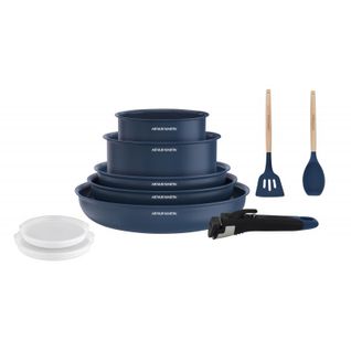 Batterie De Cuisine 10 Pièces Poignée Amovible Bleu  Am6455