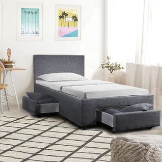 Lit 90x190 Sommier Inclus Et 2 Tiroirs Côme Girs Foncé