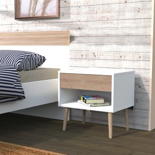 Chevet 1 Tiroir Alaric Blanc Et Naturel Blanchi