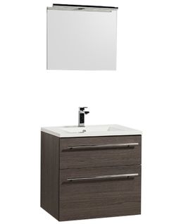 Meuble Sous-vasque 60 cm + Vasque + Miroir + Éclairage Maia / Chêne Fumé