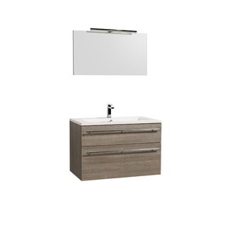 Meuble Sous-vasque 90 cm + Vasque + Miroir + Éclairage Maia / Chêne Clair Grisé