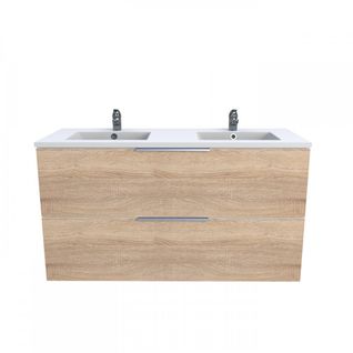 Meuble Sous-vasque 2 Tiroirs Malaga 120 Cm + Vasque / Décor Chêne Blanchi