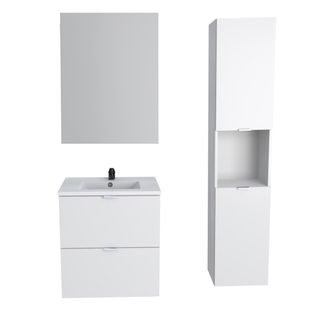 Meuble Sous Vasque Malaga 60 Cm + Vasque + Miroir + Colonne / Blanc
