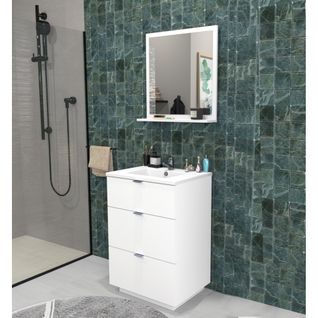 Meuble Sous-vasques 3 Tiroirs Marbella 60 Cm + Vasque + Miroir / Blanc