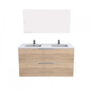 Meuble Sous-vasque 2 Tiroirs Malaga 120 Cm + Vasque + Miroir / Décor Chêne Blanchi
