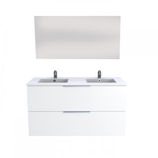 Meuble Sous-vasque 2 Tiroirs Malaga 120 Cm + Vasque + Miroir / Blanc