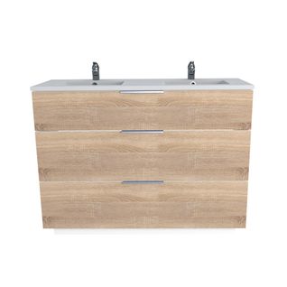 Meuble Sous-vasque Marbella 120 Cm + Vasque + Miroir + Colonne / Décor Chêne Blanchi