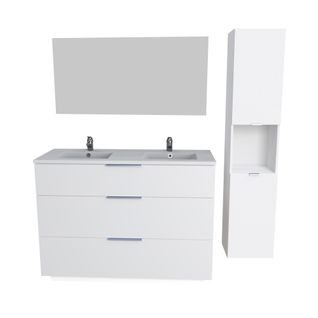 Meuble Sous-vasque Marbella 120 Cm + Vasque + Miroir + Colonne / Blanc