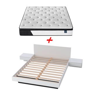 Lit Cool 140x190 Cm + 2 Chevets + Sommier + Matelas Cassie / Blanc