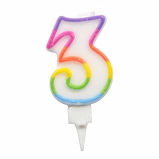 Bougie D'anniversaire "chiffre 3" 7cm Multicolore