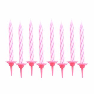 Lot De 24 Bougies D'anniversaire "support" 5cm Rose