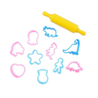 Lot De 10 Moules et Rouleau "pâte à Modeler" Bleu et Rose