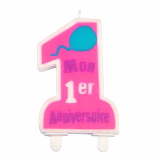Bougie "mon Premier Anniversaire" 9cm Rose