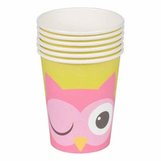Lot De 6 Gobelets En Papier "chouette" 25cl Rose