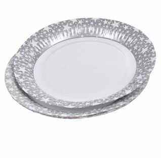 Lot De 6 Assiettes En Carton "étoile" 23cm Argent
