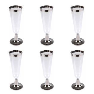 Lot De 6 Flûtes à Champagne Réutilisable "liseré" 15cl Argent