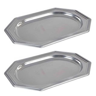 Lot De 2 Plateaux Déco "octogonaux" 34cm Argent