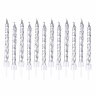 Lot De 12 Bougies D'anniversaire "métalliques" 6cm Argent