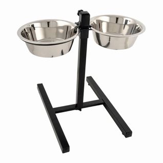 Lot De 2 Gamelles Pour Chien "réglable" 46cm Argent