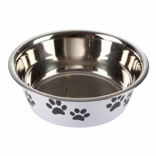 Gamelle Pour Chien et Chat "motifs Pattes" 21cm Blanc