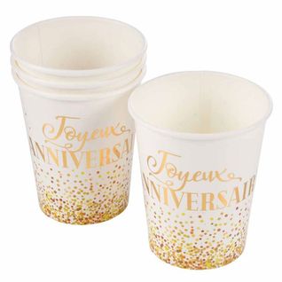 Lot De 6 Gobelets En Papier "anniversaire Gold" 25cl Blanc