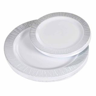 Lot De 24 Assiettes Réutilisables "striées" 26cm Argent