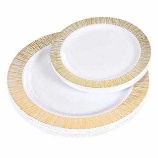Lot De 24 Assiettes Réutilisables "striées" 26cm Or
