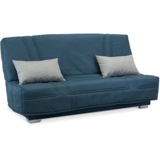 Comfort Bultex Banquette Clic-clac - 3 Places - Tissu Bleu + Coussins Déco Gris