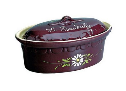 Terrine Ovale 37cm Aubergine Decor Fleurs Blanches - 134aub6