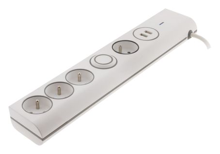 Multiprise Parafoudre 4 Prises 16a + 2 USB - Blanc - Thomson