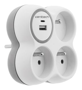 Prise 3x16a + 2 Ports USB A/c - Blanc Et Gris - Bolea - Zenitech