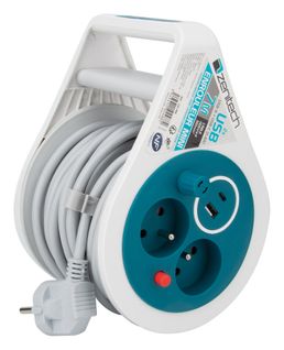 Mini Enrouleur 2 Prises P+t + 2 USB - 7m - Bleu - Zenitech