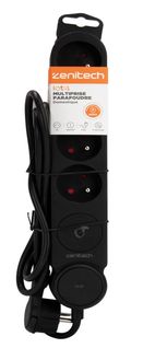 Multiprise Parafoudre Iota 4x16a + Interrupteur - Noir - Zenitech