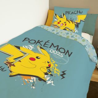 Housse De Couette Pikachu Pokémon 140x200 Cm - 100% Coton - Bleu Canard