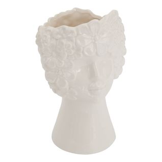 Vase Visage Fleur De Rose H21cm Blanc