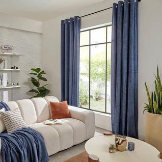 Rideau En Velours Côtelé Flanelle "arum" 140x260cm Bleu Encre