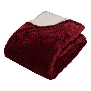 Plaid Flanelle Effet Sherpa Lyno Rouge Grenat 170x130cm