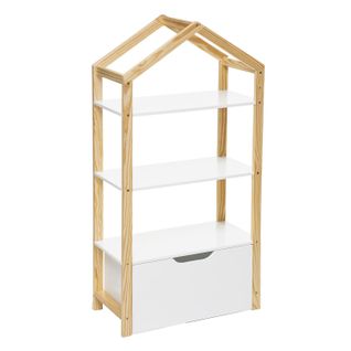 Bibliothèque Enfant Forme Maison 1 Tiroir Et 3 Étagères En Bois H 120.5 Cm